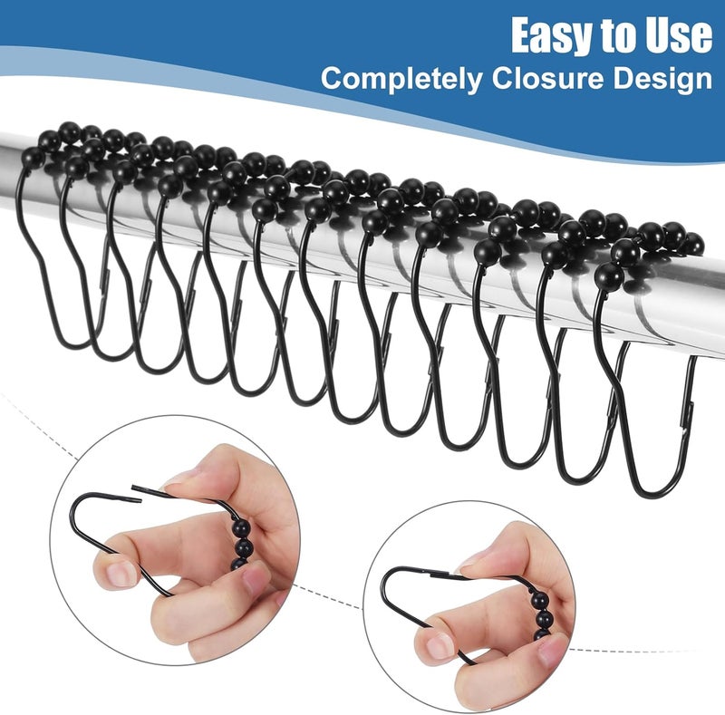 LifHap Shower Curtain Rings,Shower Curtain Hooks,Rust Proof Secure Lock Ring Clips for Hanging Bathroom Curtain (Black Pear-Shape) - Image 4